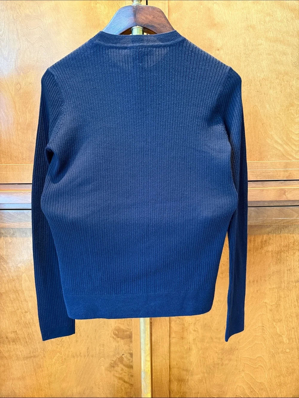 TORY BURCH RETRO-MOD JACINTHE SWEATER NAVY MIRINO WOOL EEL LEATHER STRIPES